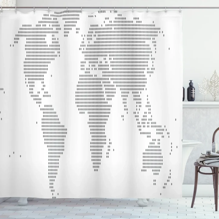 Graphic Dots Simple Modern Map Pattern Printed Shower Curtain Home Decor