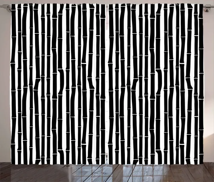 Black And White Stems Printed Window Curtain Door Curtain
