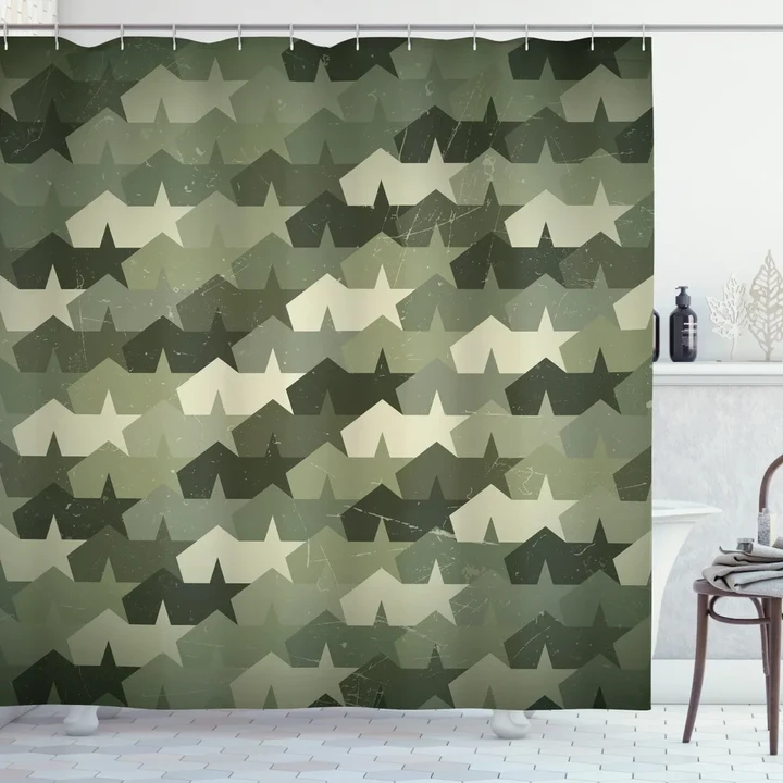 Mosaic Grunge Camo Worn Pattern Printed Shower Curtain Home Decor