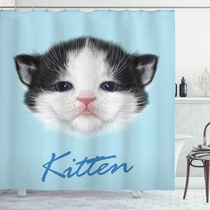 Furry Pink Nose Kitten Pattern Printed Shower Curtain Home Decor