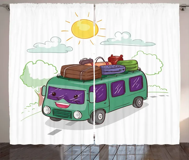 Bus Filled With Luggage Printed Window Curtain Door Curtain