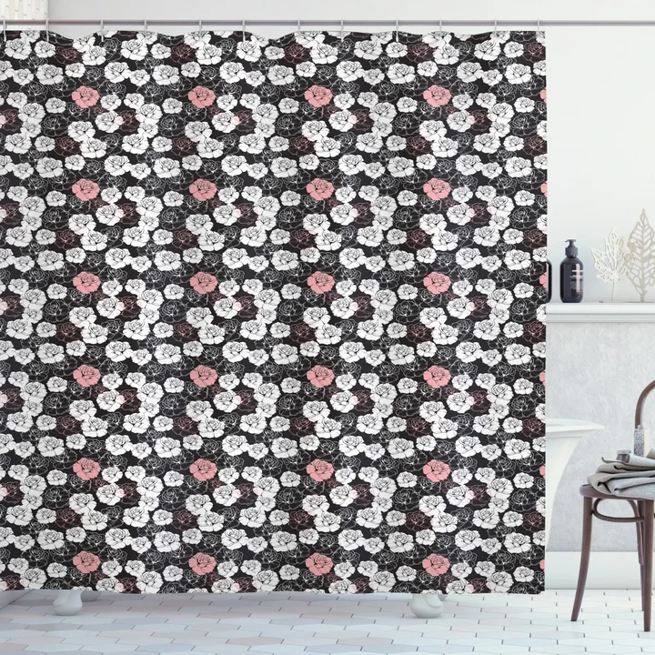 Romantic White Pink Roses Printed Shower Curtain Home Decor