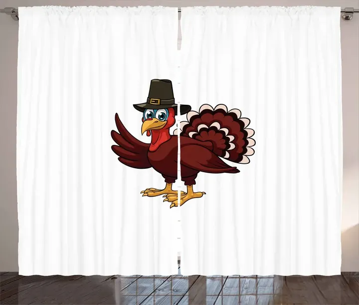 Animal Cartoon With Hat Printed Window Curtain Door Curtain