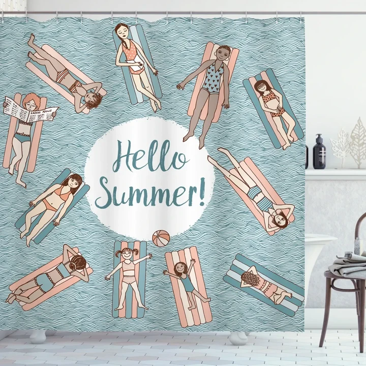 Girls And Woman Pool Summer Pattern Printed Shower Curtain Home Decor