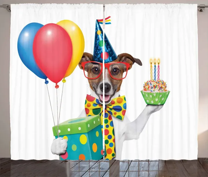 Party Dog And Balloons Printed Window Curtain Door Curtain