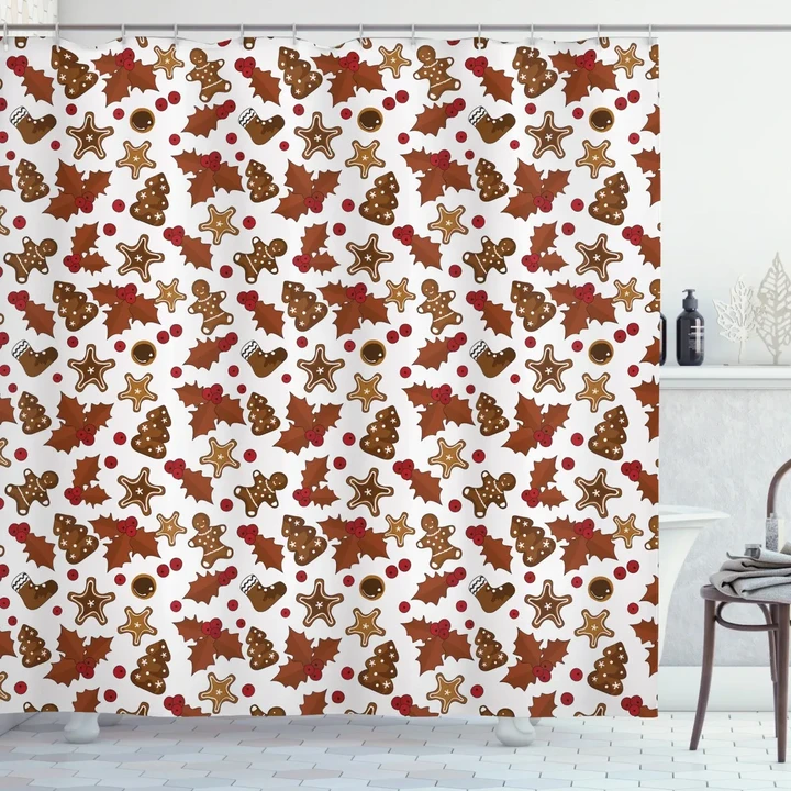 Holly Berry Cookies Printed Shower Curtain Home Decor