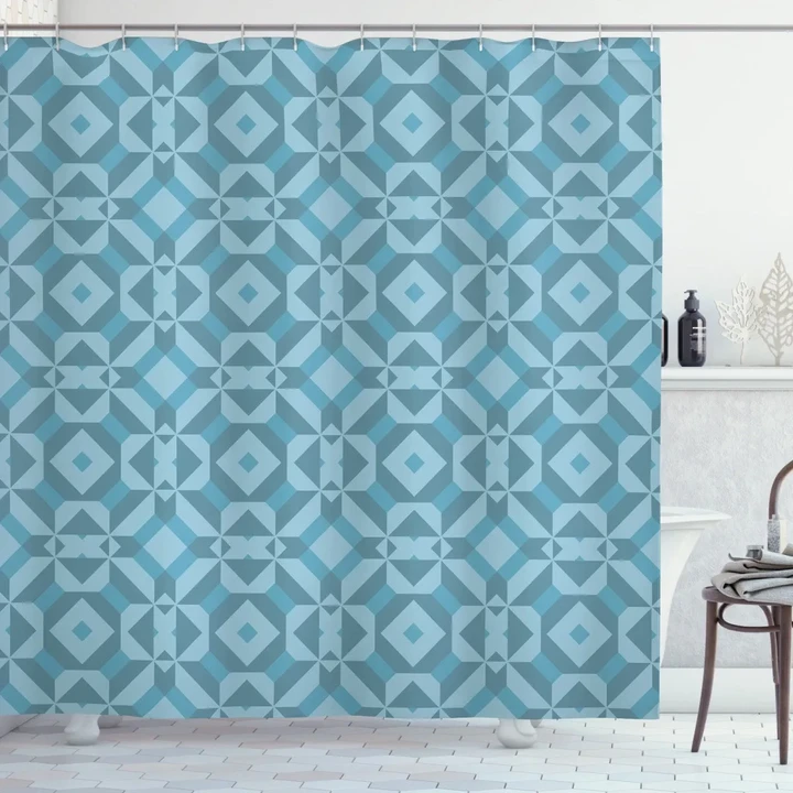 Geometric Vintage Lattice Grid Pattern Printed Shower Curtain Home Decor