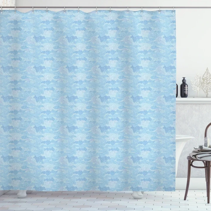 Cloudy Sky Chinese Blue Pattern Printed Shower Curtain Home Decor