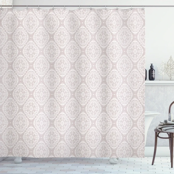 Baroque Inspired Soft Tones Shapes Pattern Printed Shower Curtain Home Decor