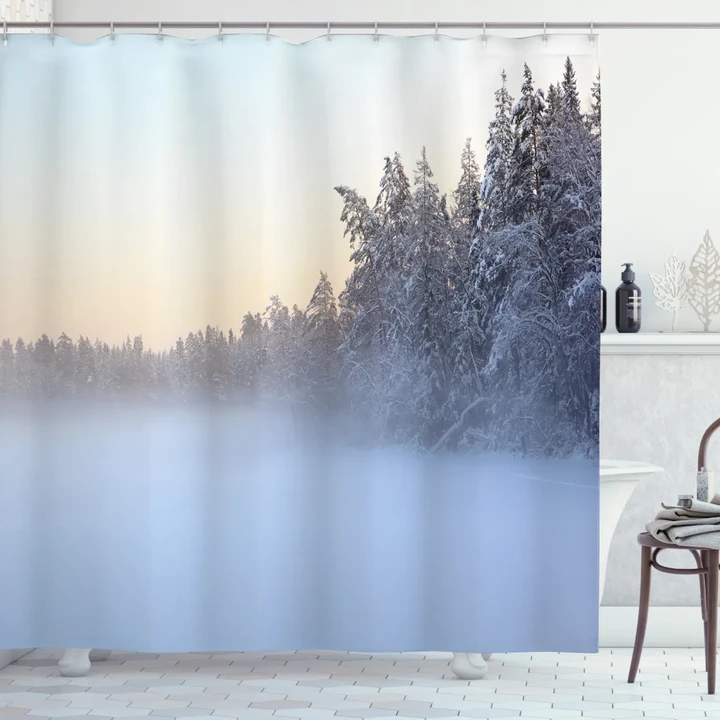 Frozen Lake In Woods Pattern Printed Shower Curtain Home Decor