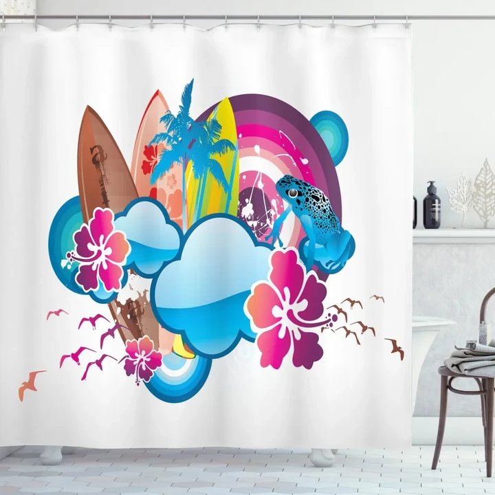 Season Hot Beach Vbes Colorful Pattern Printed Shower Curtain Home Decor
