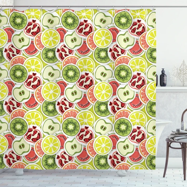 Modern Organic Food Rounds Pattern Printed Shower Curtain Home Decor