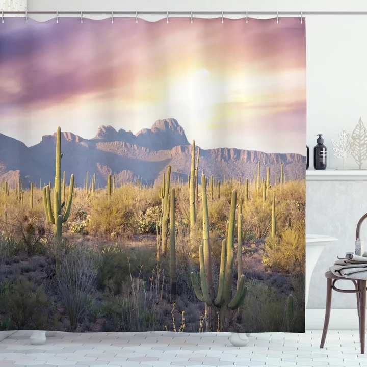 Saguaro Cactus And Mountain Pattern Printed Shower Curtain Home Decor