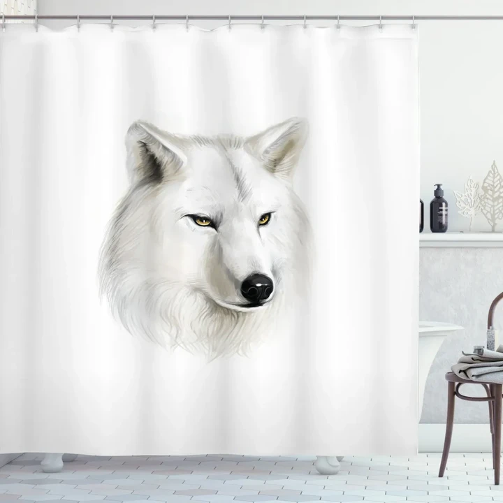 White Canine Head Mammal Printed Shower Curtain Home Decor