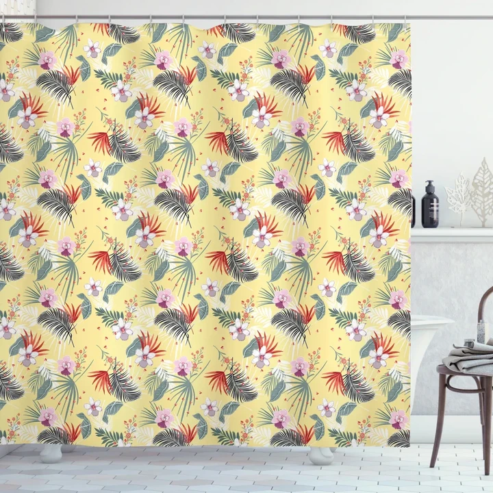 Pastel Hibiscus Flowers Printed Shower Curtain Home Decor