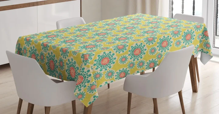 Dotted Flowers 3d Printed Tablecloth Home Decoration