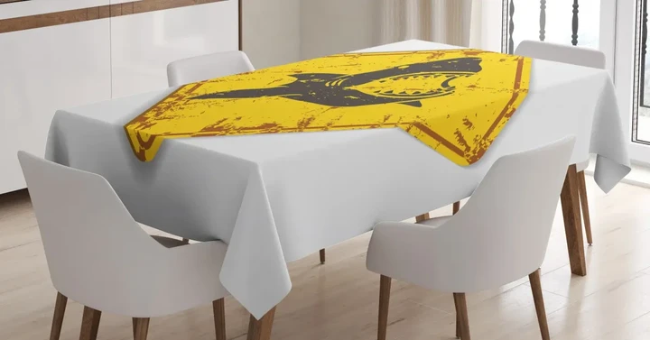 Caution Sgn Sharp Teeth 3d Printed Tablecloth Home Decoration