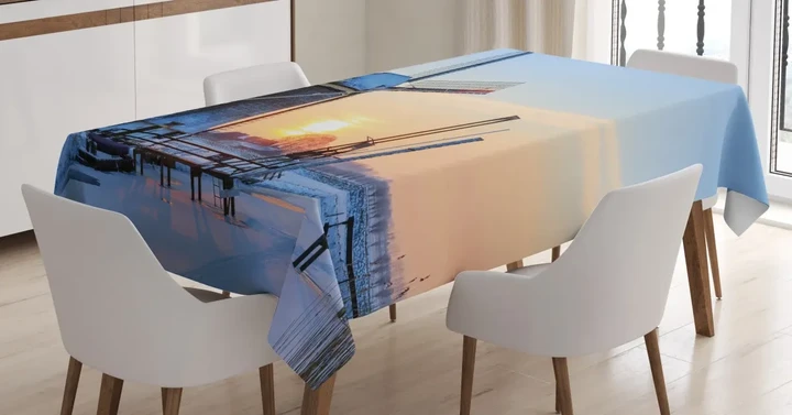 Icy Dutch River Sunset 3d Printed Tablecloth Home Decoration