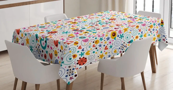 Smiling Playful Characters 3d Printed Tablecloth Home Decoration