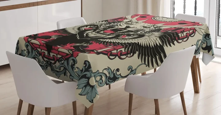 Leopard Head Horns Wings 3d Printed Tablecloth Home Decoration