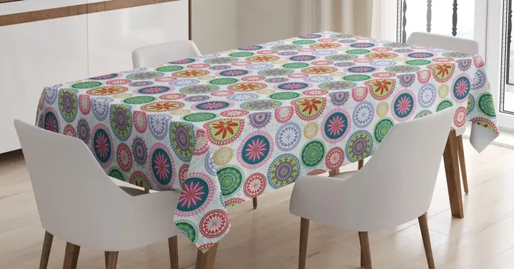 Vintage Ornate Circles 3d Printed Tablecloth Home Decoration