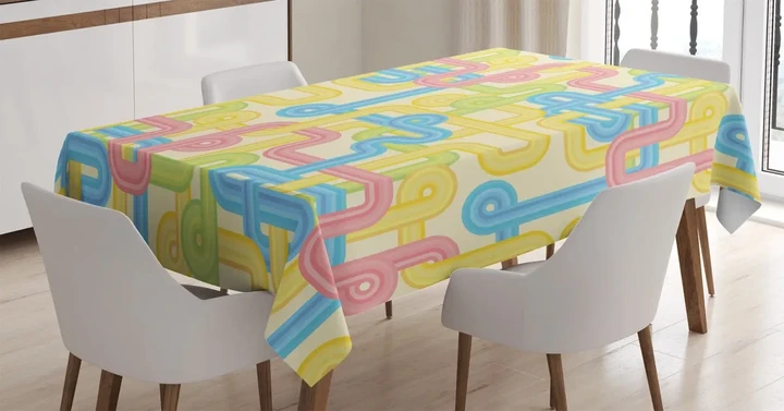 Labyrinth Pastel Color 3d Printed Tablecloth Home Decoration