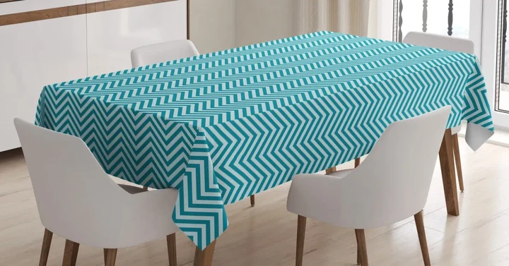 Blue Monochrome Zigzags 3d Printed Tablecloth Home Decoration