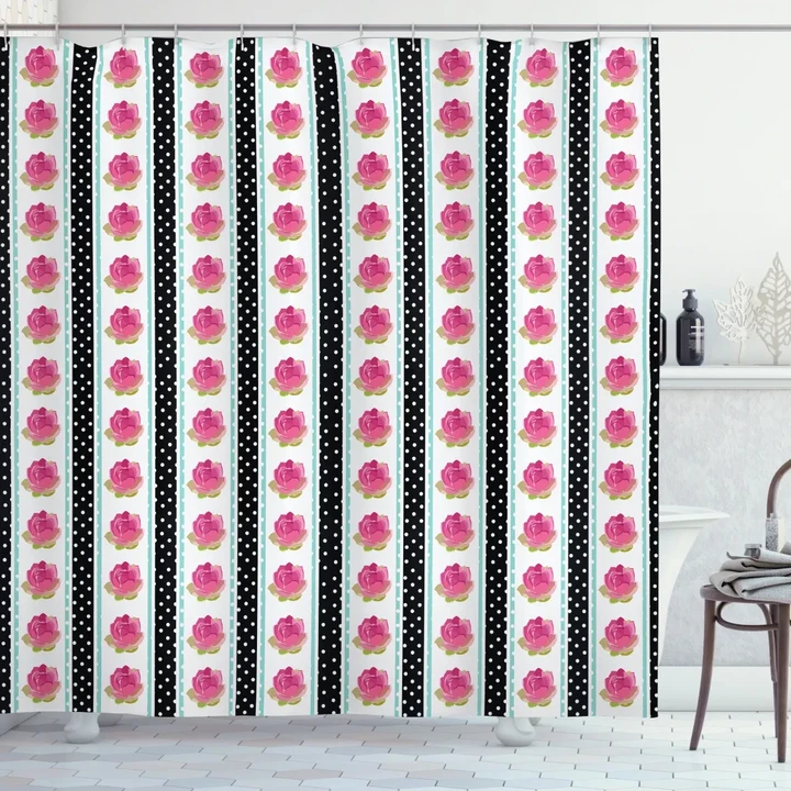 Pink Roses Polka Dots Shower Curtain Shower Curtain