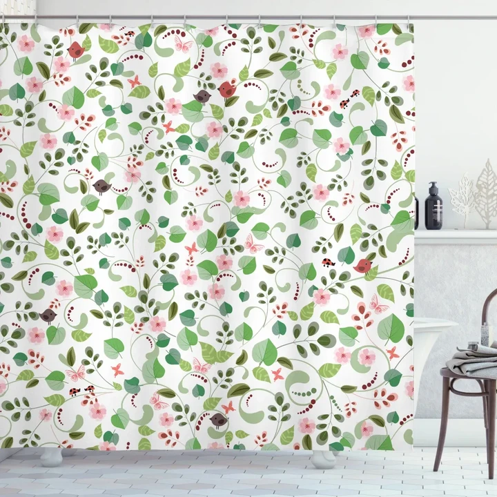 Birds Butterflies And Leaves Shower Curtain Shower Curtain