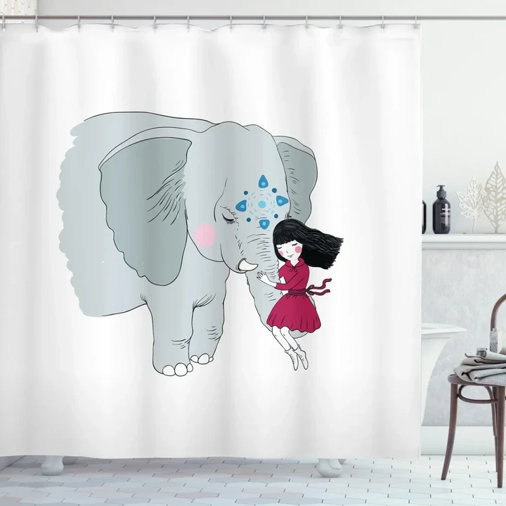 Girl On Trunk Of Elephant Shower Curtain Shower Curtain
