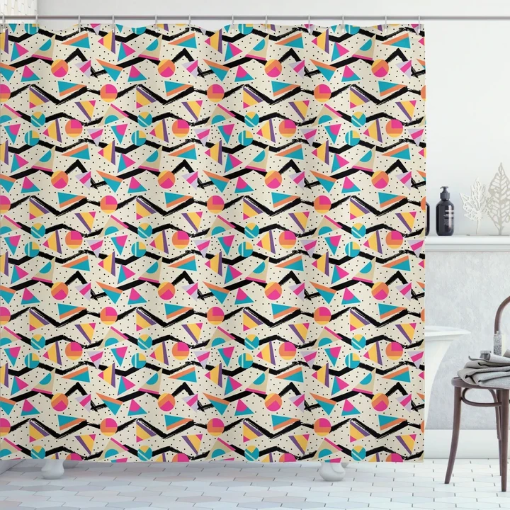 80s Memphis Geometrical Shower Curtain Shower Curtain