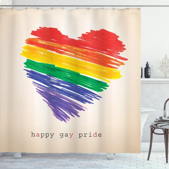 Happy Gay Pride Rainbow Heart Shower Curtain Shower Curtain