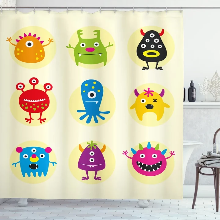 Colorful Monsters Funny Faces Shower Curtain Shower Curtain