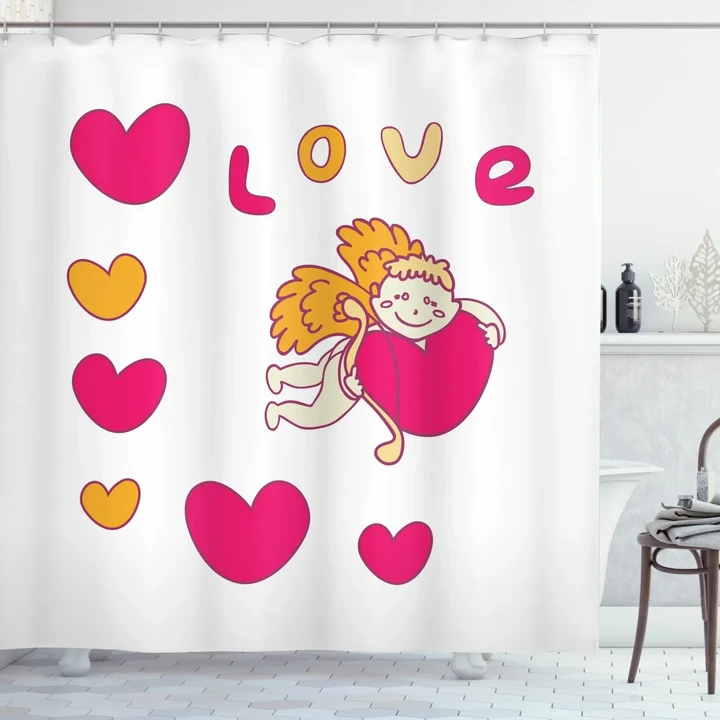Cartoon Cupid Hugs A Heart Shower Curtain Shower Curtain