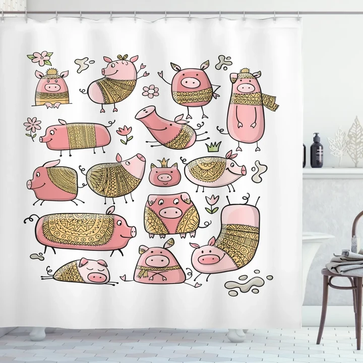 Zentangle Ornate On Pigs Shower Curtain Shower Curtain