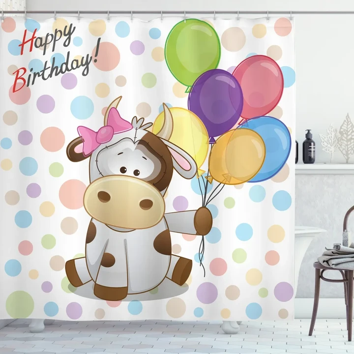 Baby Cow And Balloons Shower Curtain Shower Curtain