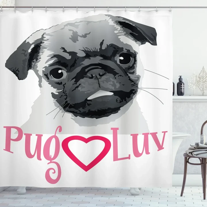 Pug Love Image Grey Shower Curtain Shower Curtain
