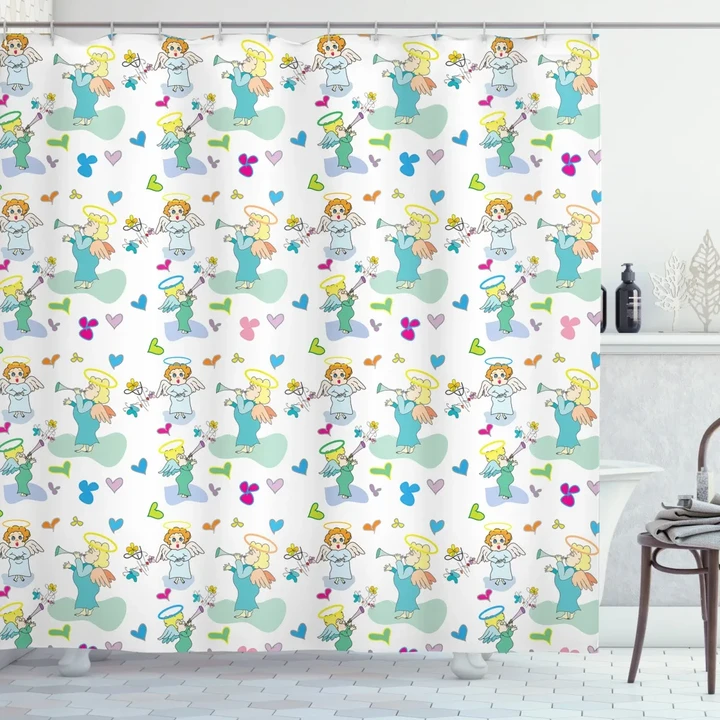 Elves With Trumpet Floral Shower Curtain Shower Curtain