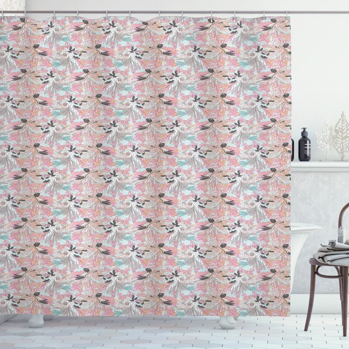Asters On A Pale Blue Back Shower Curtain Shower Curtain