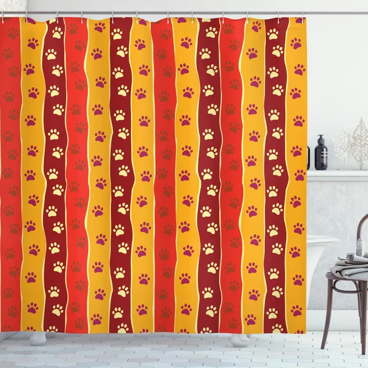 Cat Dog Paw Trace Pattern Shower Curtain Shower Curtain