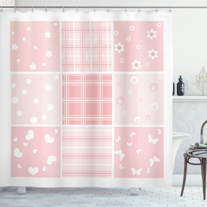 Squares Stars Hearts Shower Curtain Shower Curtain