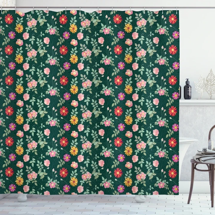 Colorful Flower And Buds Shower Curtain Shower Curtain