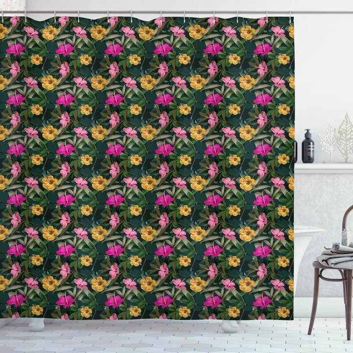 Full Blossom Hibiscus Motif Shower Curtain Shower Curtain