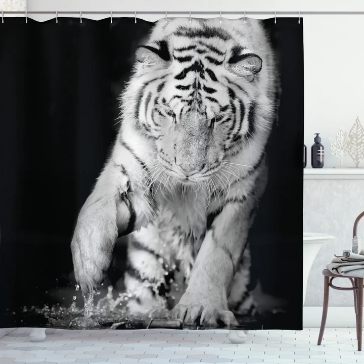 Large Cat Plays In Water Shower Curtain Shower Curtain