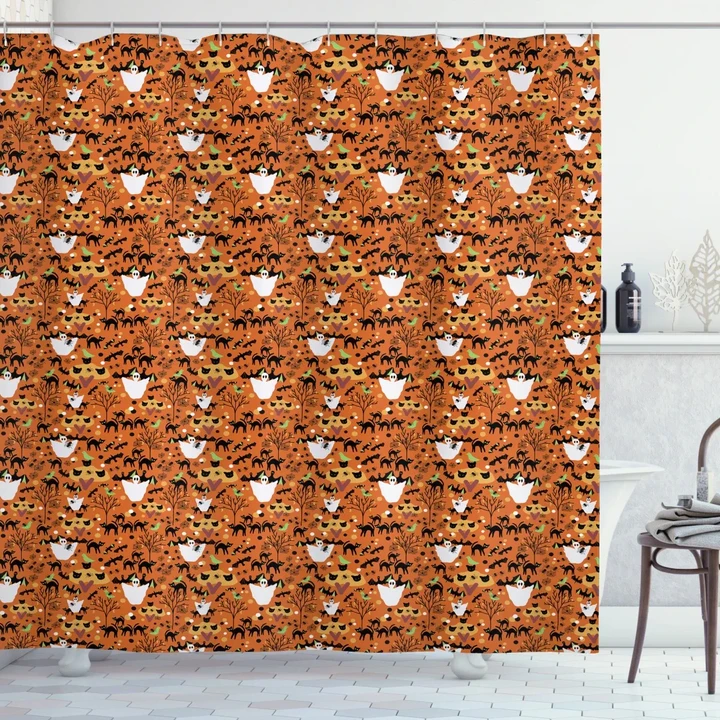 Ghost Cats Bats Spiders Shower Curtain Shower Curtain