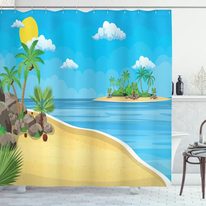 Palms Rocks Sand Sun Shower Curtain Shower Curtain