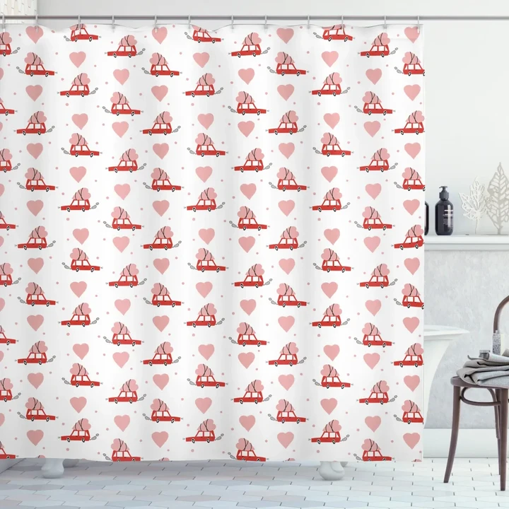 Car Carrying A Heart On Top Shower Curtain Shower Curtain