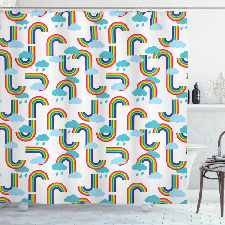 Rainbow And Clouds Pattern Shower Curtain Shower Curtain