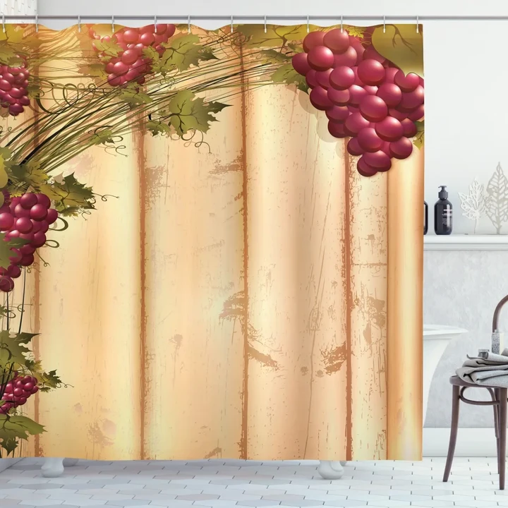 Grapes Wooden Illustration Shower Curtain Shower Curtain