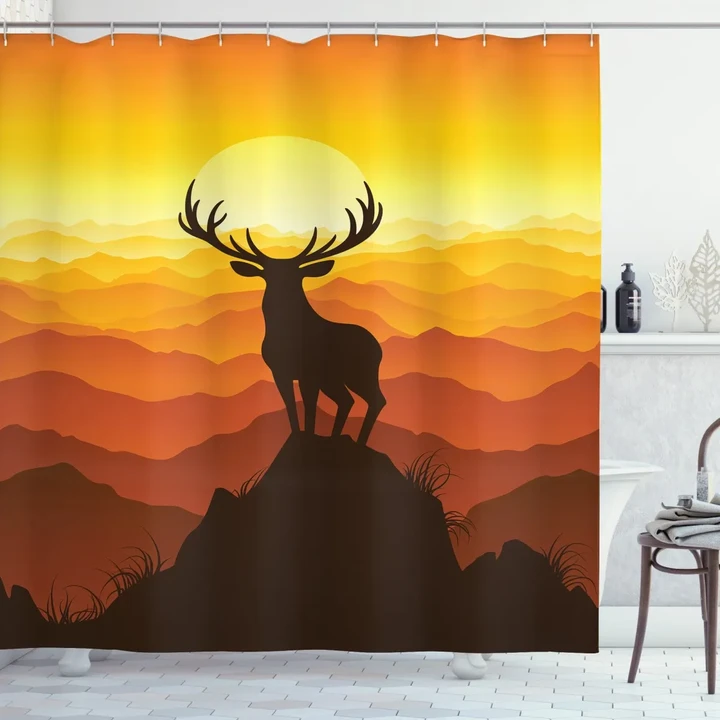 Deer Sunset Mountains Shower Curtain Shower Curtain